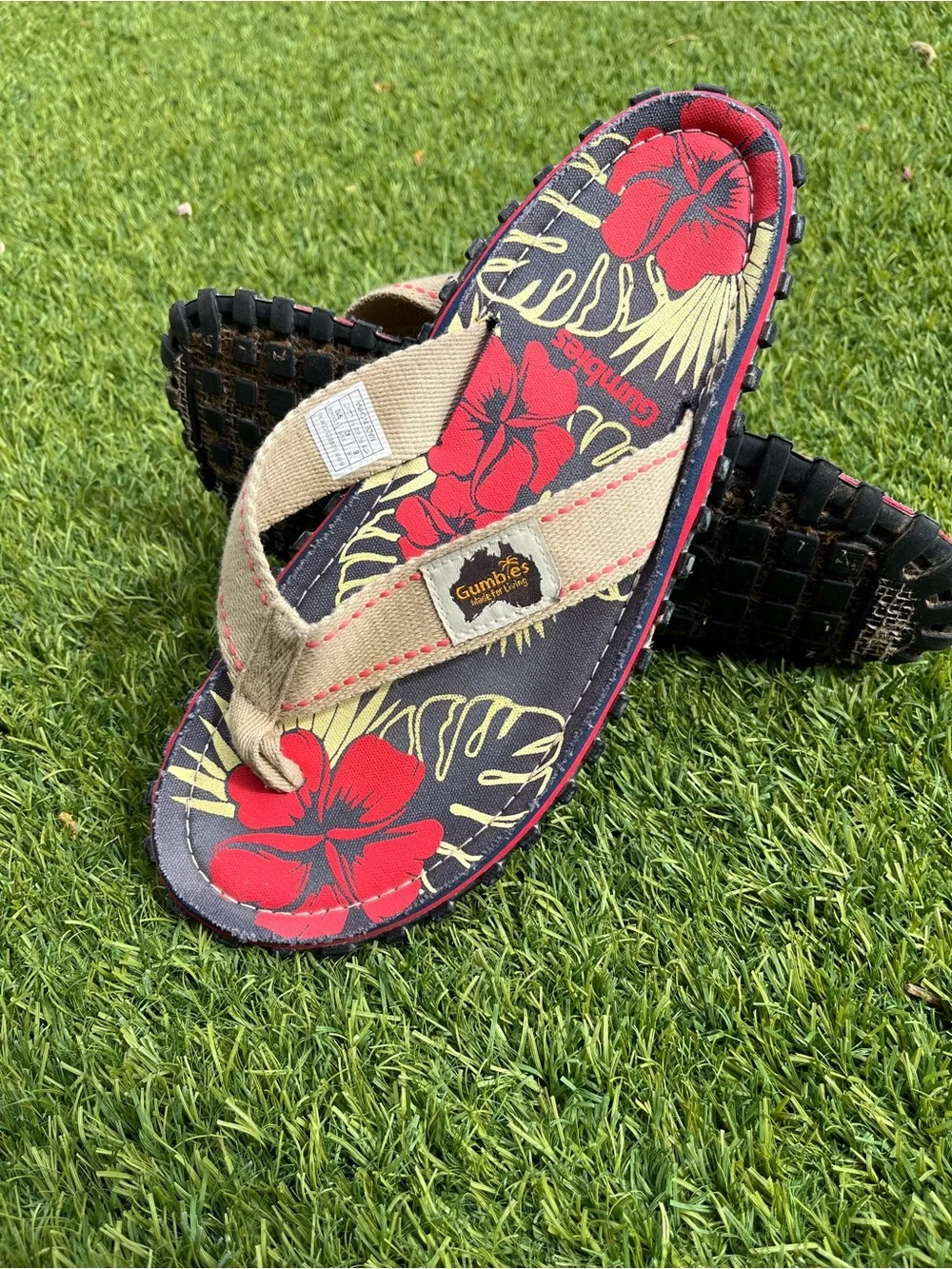 Gumbies Islander Flip-Flops In Denim Hibiscus Mens US Size 9/10 UK 8 EUR 42